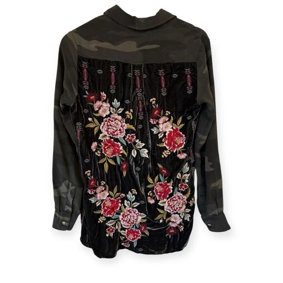 Johnny Was Camo Velvet Button Up Embroidered Blouse - Picture 1 of 6